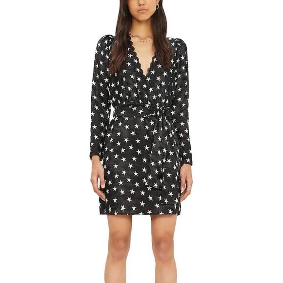The Kooples Star Boulevard Lace Trim Black Satin Mini Dress - Picture 1 of 10